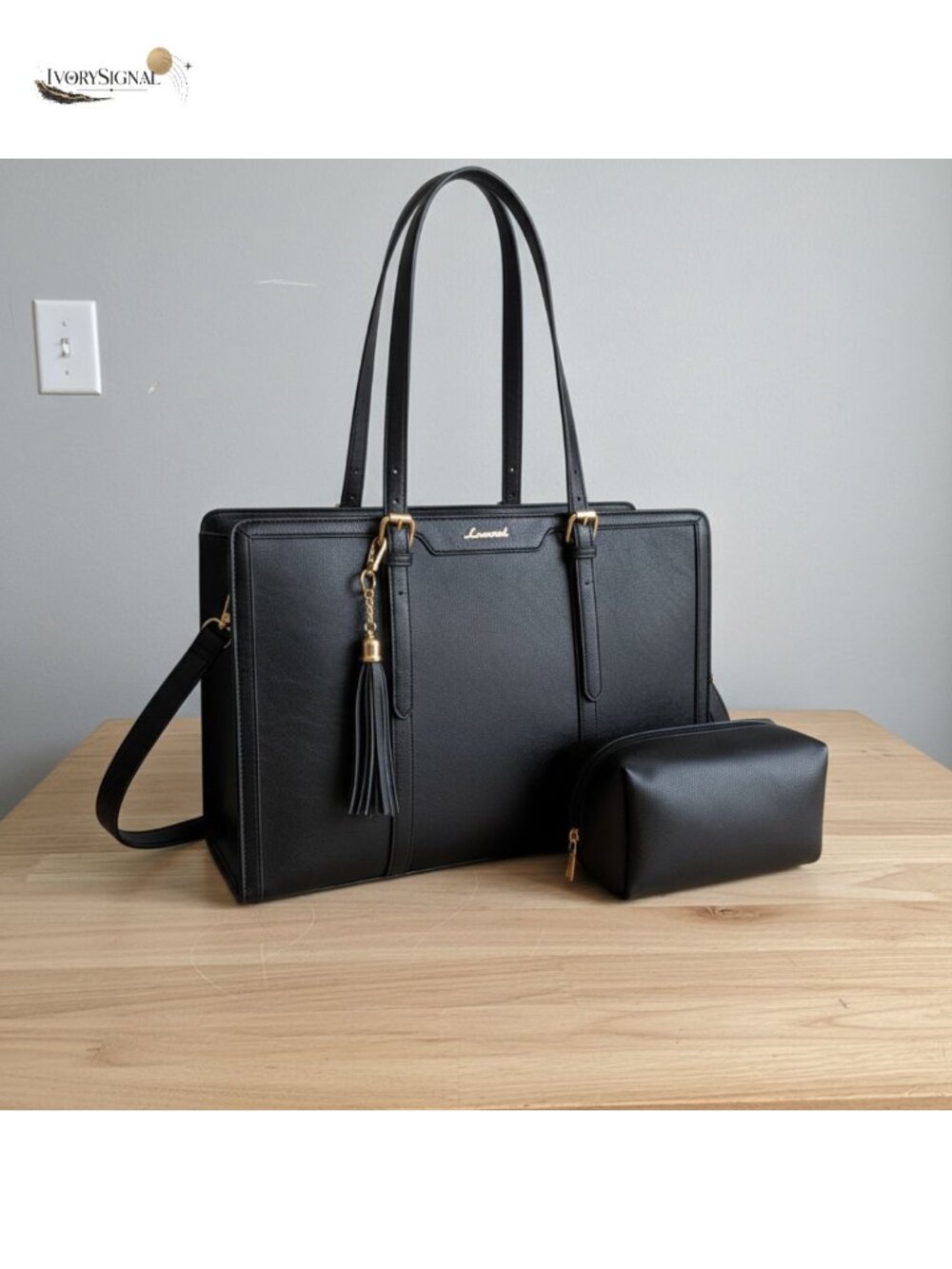 Vintage PU Leather Laptop Tote 15.6 inch Large Capacity Computer Bag with Clutch